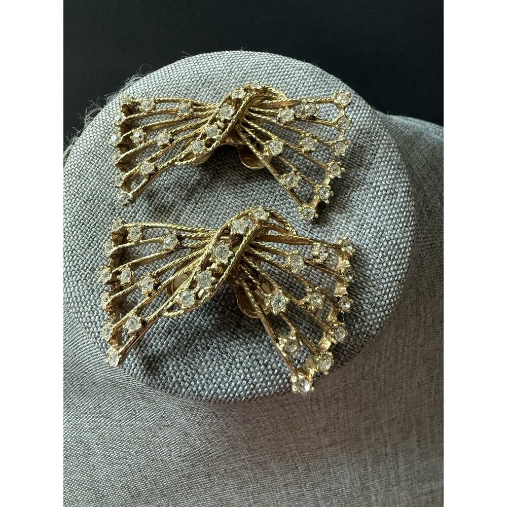 Musi Vtg Rhinestone Shoe Bow Clip Set Gold Tone Old Hollywood Cocktail Wedding